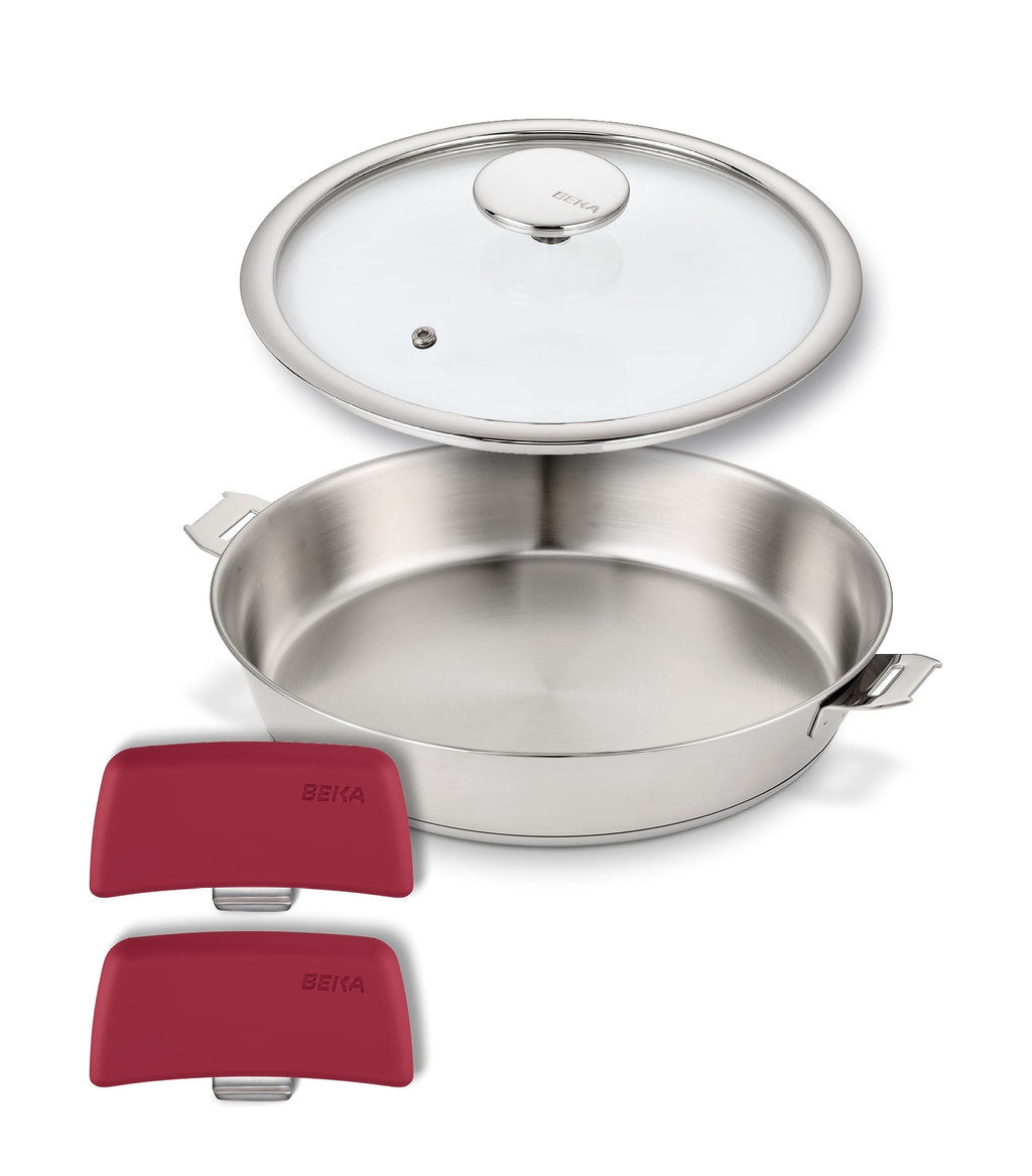 Evolution Set – poêle 28 cm + anses rouge + couvercle