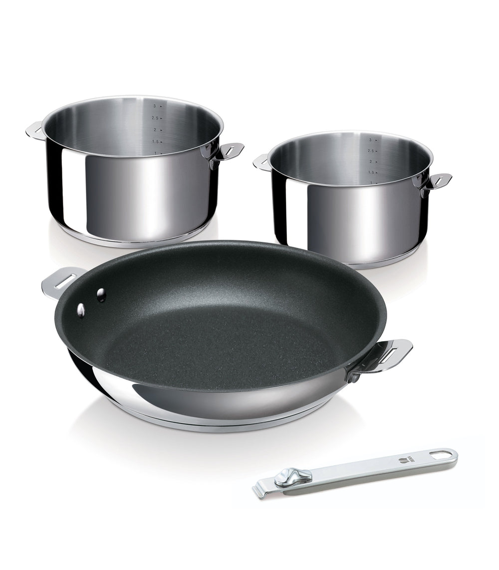 Evolution Classic 4-teiliges Set: Bratpfanne 28 cm, 2 Töpfe 14, 18 cm + Stiel