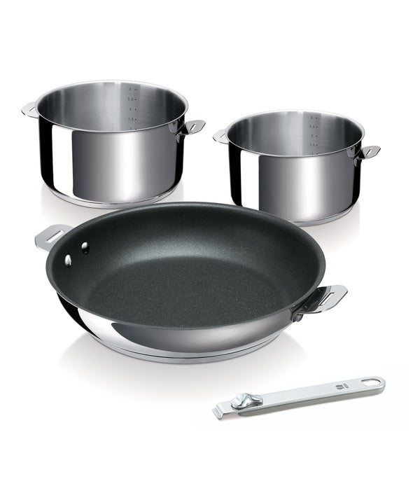 Evolution Classic 4-teiliges Set: Bratpfanne 28 cm, 2 Töpfe 14, 18 cm + Stiel