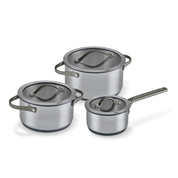 Sensa 3-teiliges Set - Stielkasserolle 16 cm, Kochtopf 20 & 24 cm Espresso