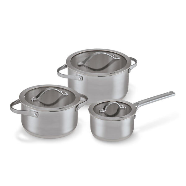 Sensa 3-teiliges Set - Stielkasserolle 16 cm, Kochtopf 20 & 24 cm Latte