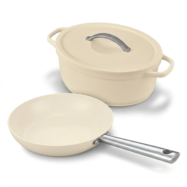 2-piece set: Cicla non-stick frying pan 24 cm & Plume oval Dutch oven 31 cm