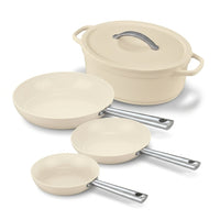 4-teiliges Set: Cicla Antihaftpfanne 20, 24, 28 cm & Plume ovaler Schmortopf 31 cm