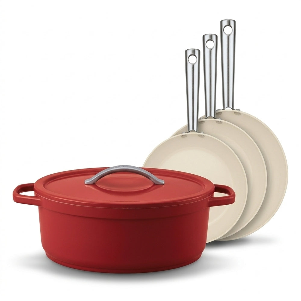 4-piece set: Cicla non-stick frying pan 20, 24, 28 cm & Plume oval Dutch oven 31 cm