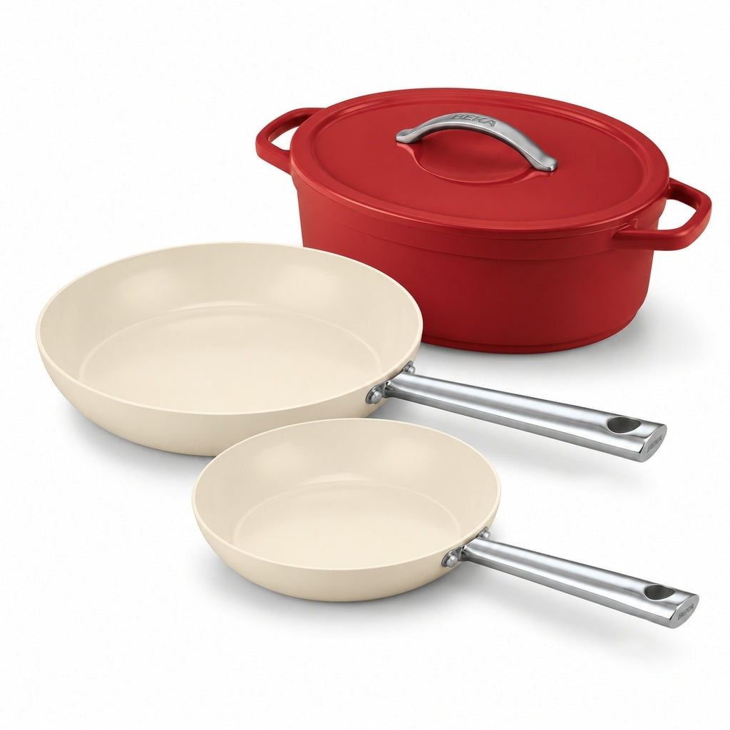 Set de 3 pièces: Poêle antiadhésive Cicla 24, 28 cm & Cocotte ovale Plume 31 cm