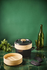 Nori Duo – Cocotte vapeur 20 cm + Poignées en cuir