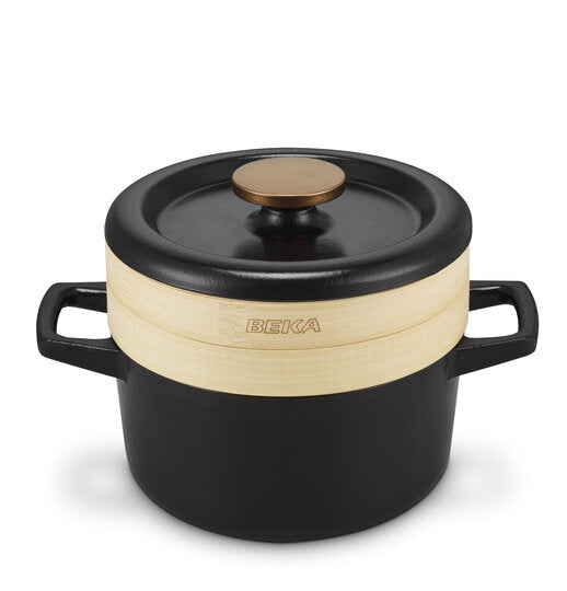 Nori Duo – Cocotte vapeur 20 cm + Poignées en cuir