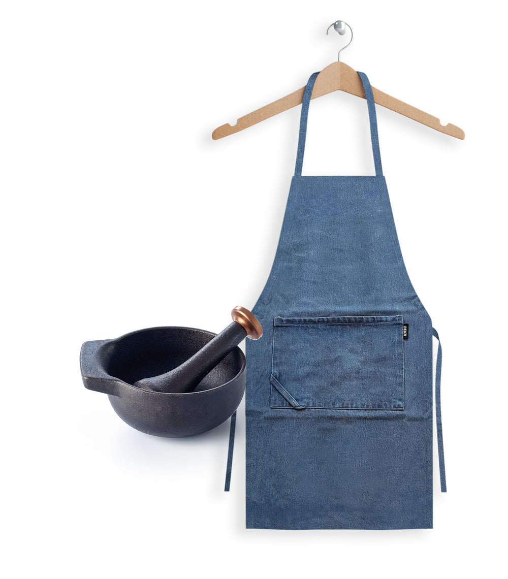 Nori Duo - tablier en jean + mortier avec pilon